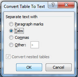 How can I convert text into a table format in Word 2007 or 2010?