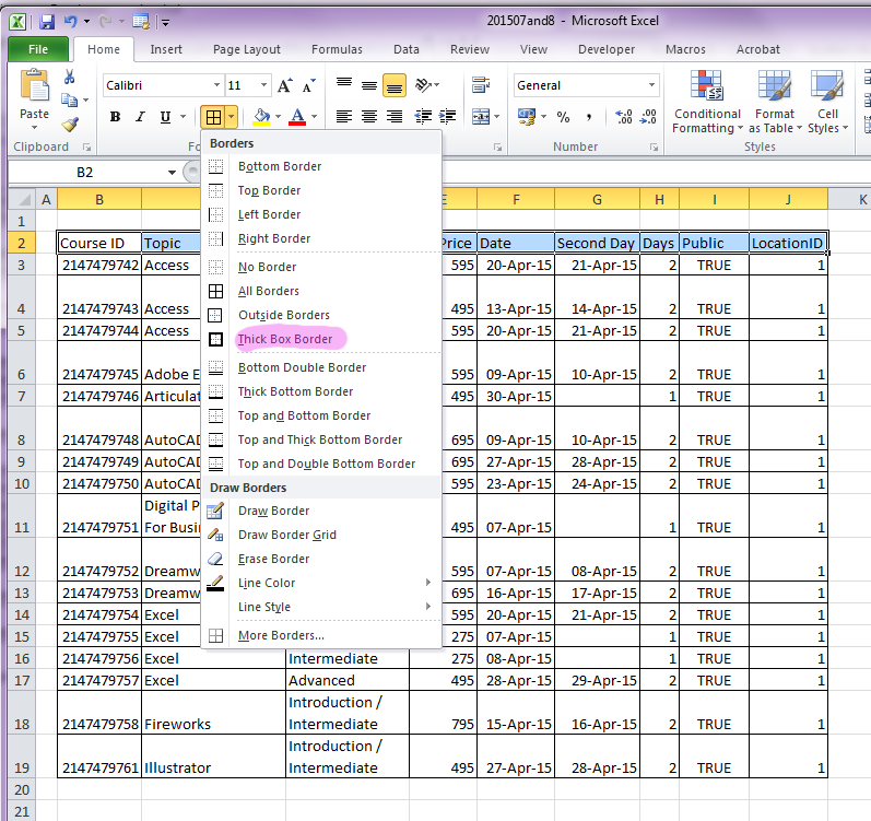 MS Excel - How To Add Simple Borders - Acuity Training