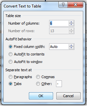 how can i convert text into a table format in word 2007 or 2010 table format in word