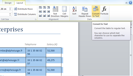 how can i convert text into a table format in word 2007 or 2010 table format in word