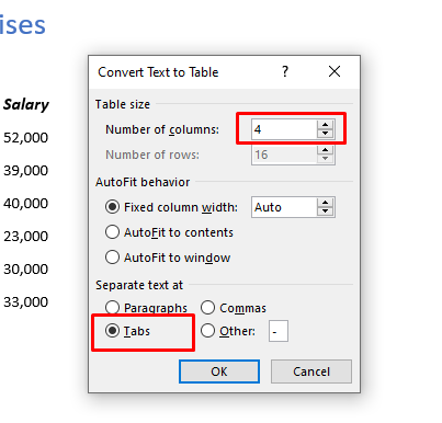 Shows the conversion Dialog Box and the options appropriate for our example