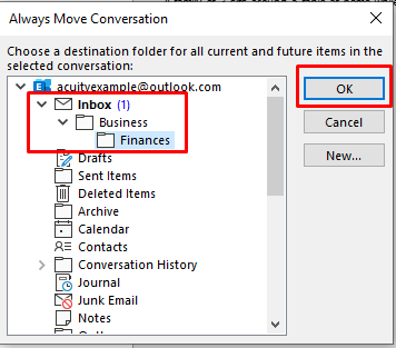 Shows how to pick which folder or subfolder to automatically filter to