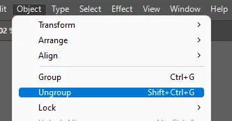 Where to find the Object > Ungroup option
