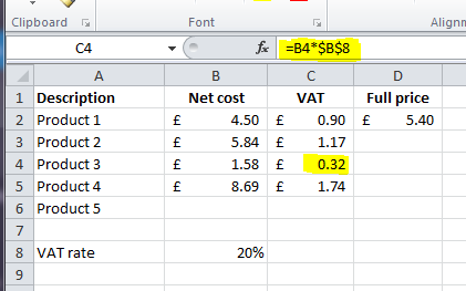 absolute cell reference excel 2013