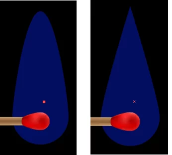 Shows the flame created with the direct selection tool