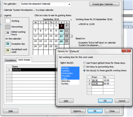 Set Days To Specific Working Times screenshot in Microsoft Project