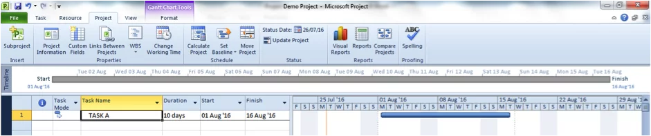 Gantt chart in Microsoft Project