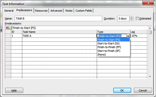 Editing task dependencies in Microsoft Project