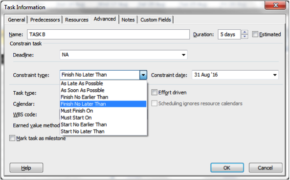 Task information screenshot in Microsoft Project