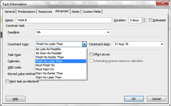 Task information screenshot in Microsoft Project