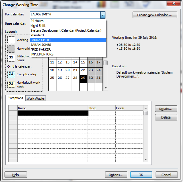 Change Working Time view in Microsoft Project