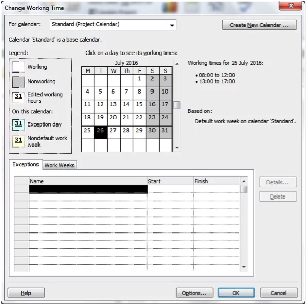 Change Working Time Screenshot in Microsoft Project