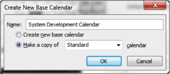 Create New Base Calendar Screenshot in Microsoft Project