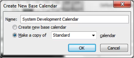 Create New Base Calendar Screenshot in Microsoft Project