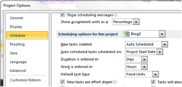 Setting default values for future projects in Microsoft Project