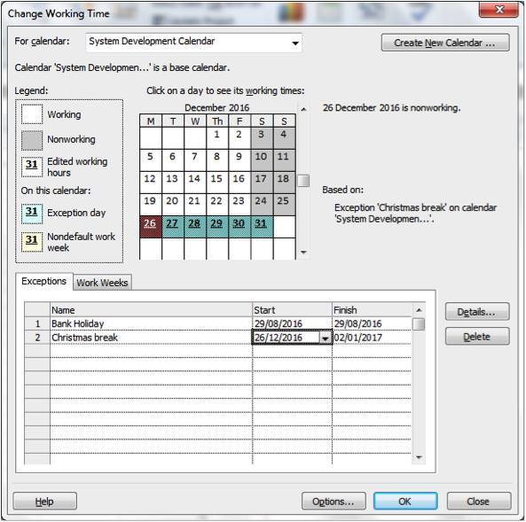 Adjusting for bank holidays screenshot in Microsoft Project