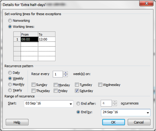 Extending A Bank Holiday Exception Over More Than One Month Screenshot in Microsoft Project