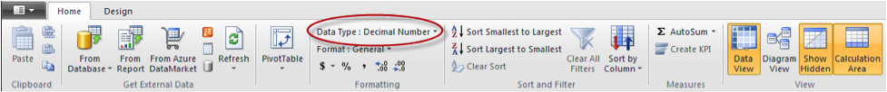 Ch 3 - 1 - PowerPivot Data Type Menu