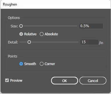 Roughen dialog box and specific options changed