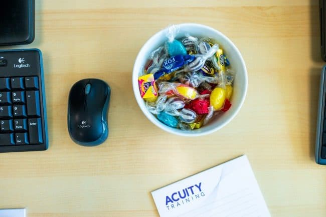 Picture of some sweets on a desk ready for our delegates