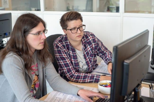 Picture of two delegates at a computer