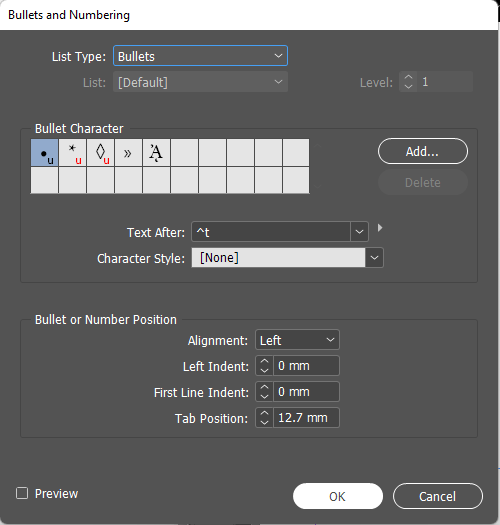 Adobe InDesign Changing The Bullet Character In A Bulleted List