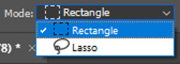 Screenshot of selecting the rectangle or lasso mode.