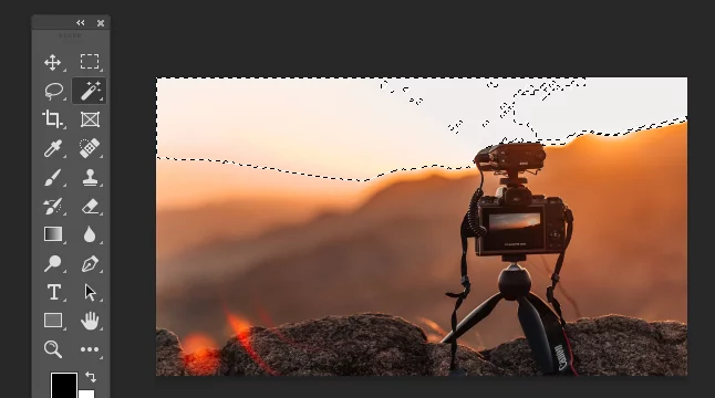 Magic wand tool highlighting the whole background of the image