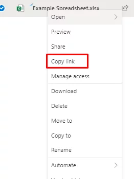 OneDrive - Selecting Copy Link when creating a shareable link