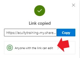 Selecting the 'anyone with the link can edit' menu in OneDrive
