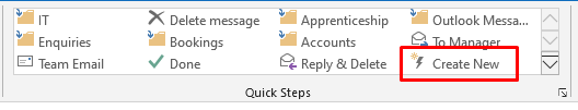 Finding the create new option in the Quick Steps menu