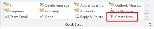 Finding the create new option in the Quick Steps menu