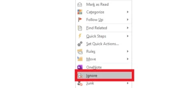 Selecting Ignore In Outlook 365 Web App