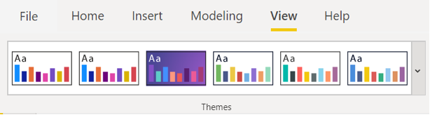 A selection of built in themes in the Power BI view ribbon