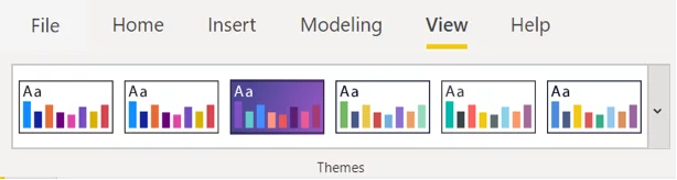 A selection of built in themes in the Power BI view ribbon