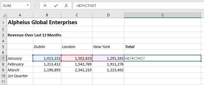 Shows the addition formula in F7