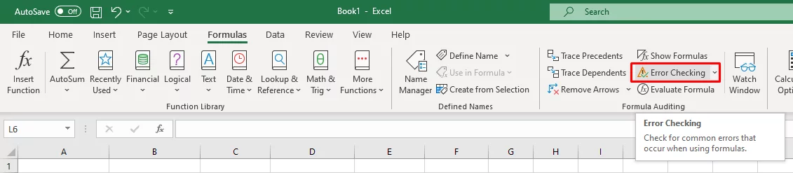 Highlights the error checking button