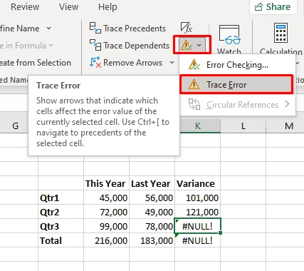 Highlights where to click to trace errors