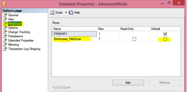 Shows the Database Properties dialog box