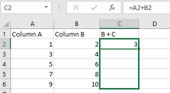 Shows how to drag down to copy the formula