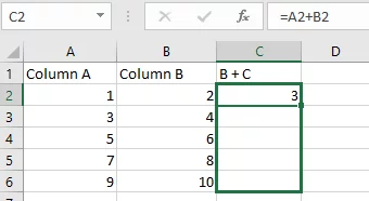 Shows how to drag down to copy the formula