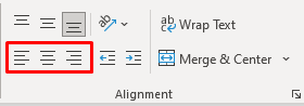 Shows the alignment menu and where to click to switch between alignments