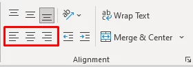 Shows the alignment menu and where to click to switch between alignments