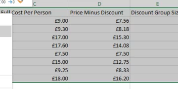 Shows the table to be copied into Excel