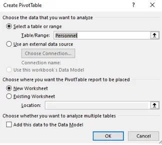 The table name straight into the data range