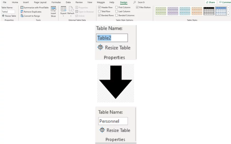 How to rename pivot table