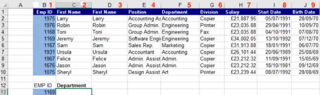 Cell to be calculated from column