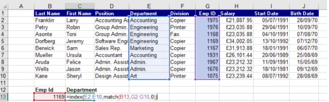 Highlights the formula using Column E