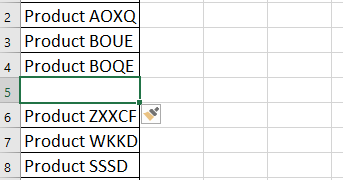 Screenshot showing what the cell range looks like with an inserted row