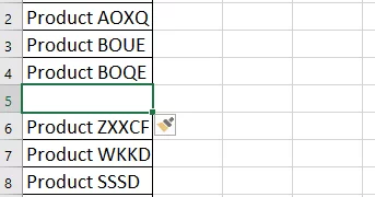 Screenshot showing what the cell range looks like with an inserted row